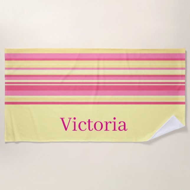 Toalla de playa Spring Pink & Yellow Stripe (Anverso)
