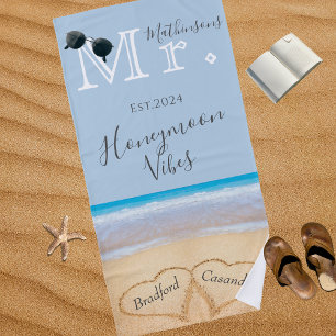 Toalla De Playa Sr Dusty Blue Beach Wedding 2 Hearts Sand Su