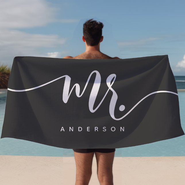 Toalla De Playa Sr. Gray Y White New Groom Personalizado (Subido por el creador)