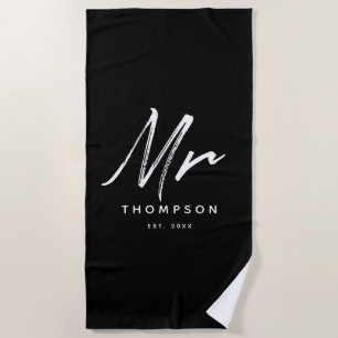 Toalla De Playa Sr. Modern Minimalista Escritura Negra y Blanca