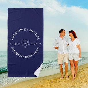Toalla De Playa Sr. mrs luna de miel marina azul recién casados bl