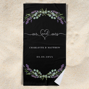 Toalla De Playa Sr. mrs recién casados lavender boda negro