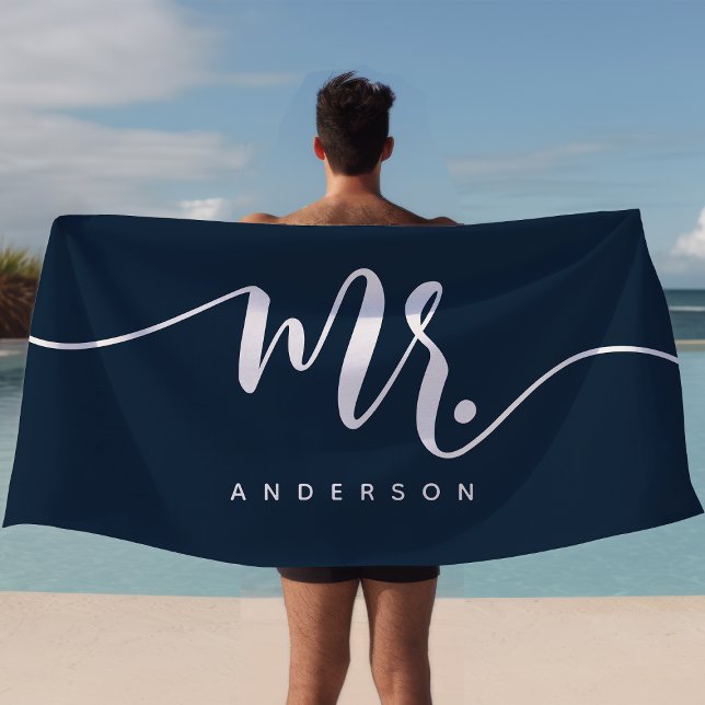 Toalla De Playa Sr. Navy Blue Y White New Groom Personalizado (Subido por el creador)