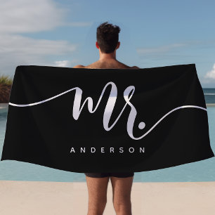 Toalla De Playa Sr Negro Y Blanco Novio Recién Casado Personalizad