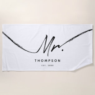 Toalla De Playa Sr. Personalizado Modern Black White Minimalista