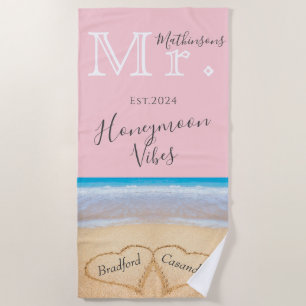 Toalla De Playa Sr Rubor Pink Beach Wedding 2 Hearts Sand Su