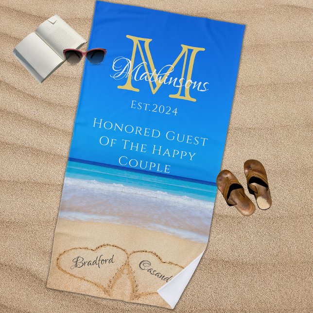 Toalla De Playa Sr. Sra. Beach Wedding Hearts Sand Honored Guest (Subido por el creador)