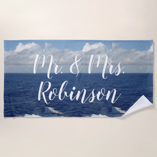 Toalla De Playa Sr. y Sra. Personalized Ocean Waves Beach Toel (Anverso)