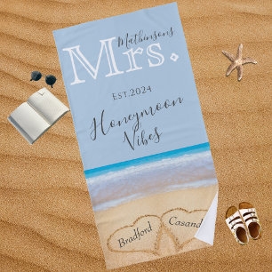 Toalla De Playa Sra. Dusty Blue Beach Wedding 2 Hearts Sand