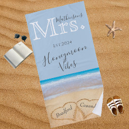 Toalla De Playa Sra. Dusty Blue Beach Wedding 2 Hearts Sand |