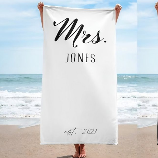 Toalla De Playa Sra. Honeymoon Gift, Personalizado recién casada (Subido por el creador)