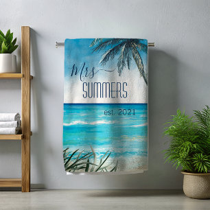 Toalla De Playa Sra. Nueva Novia Monograma Watercolor Seascape