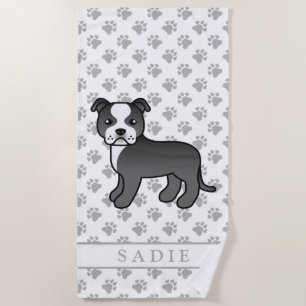 Toalla De Playa Staffie Blanco Y Negro Perro De Dibujos Animados L