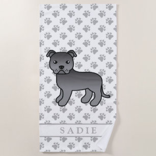 Toalla De Playa Staffie inglés azul Perro de dibujos animados lind