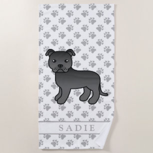 Toalla De Playa Staffie inglés negro perro de dibujos animados lin