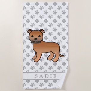 Toalla De Playa Staffie inglés rojo lindo perro de dibujos animado