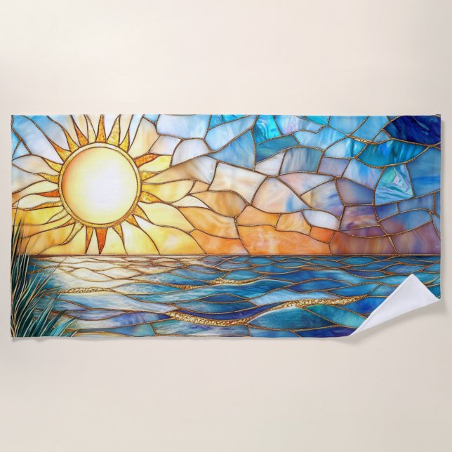 Toalla De Playa Stained Glass Ocean Sunset Beach Towel (Anverso)