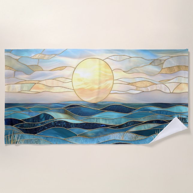 Toalla De Playa Stained Glass Ocean Sunset Beach Towel (Anverso)