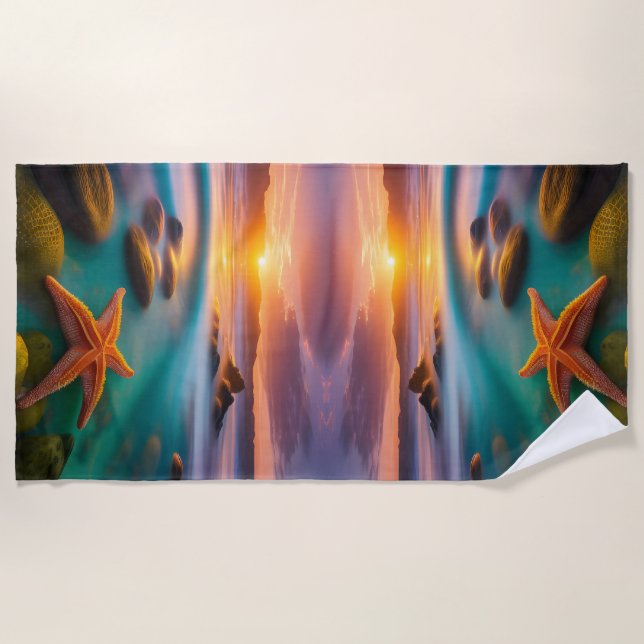 Toalla De Playa Starfish en la playa en Dawn (Anverso)