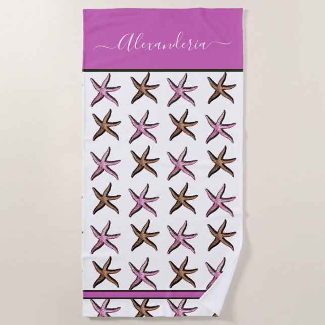 Toalla De Playa Starfish Preppy Coastal Rosa (Anverso)