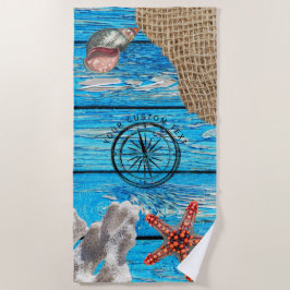 Toalla De Playa Starfish Rústico Nautical Blue Wood
