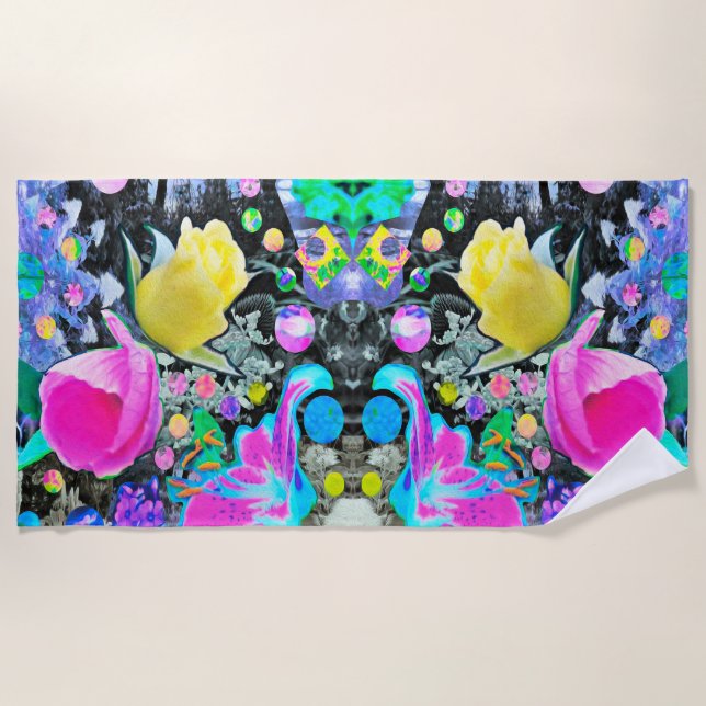 Toalla De Playa Stargazer Lily, Rosa y Collage de Hibiscus Rosa (Anverso)