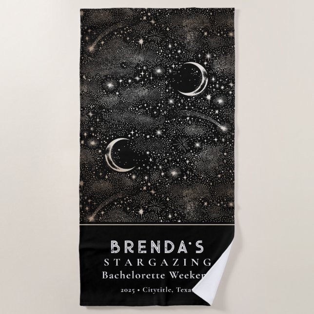 Toalla De Playa Stargazing Bachelorette Weekend Celestial Black (Anverso)