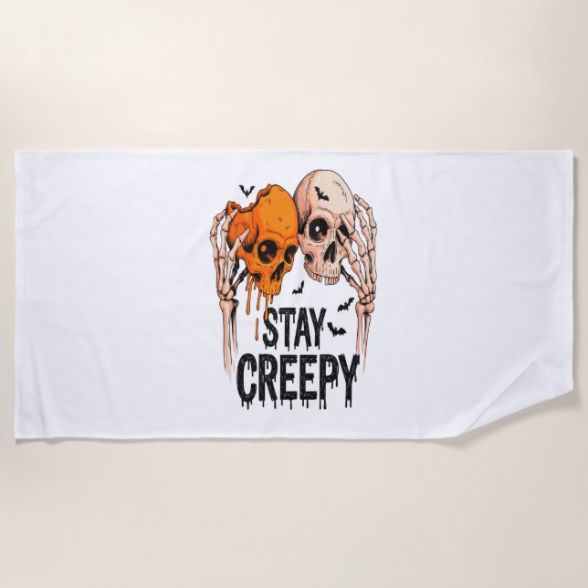 Toalla De Playa Stay Creepy PNG, Halloween con cráneo retro (Anverso)