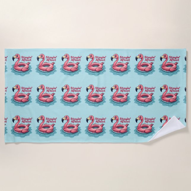 Toalla De Playa Stayin’ Afloat Funny Flamingo Pool Flotante Retro (Anverso)