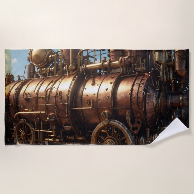 Toalla De Playa Steampunk Copper Steam Train (Anverso)