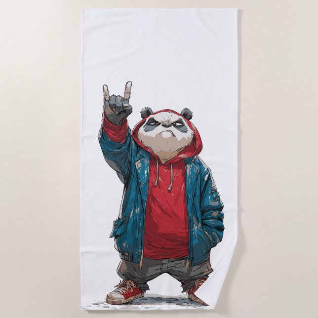 Toalla De Playa Street Panda Rock Gesture Illustration (Anverso)