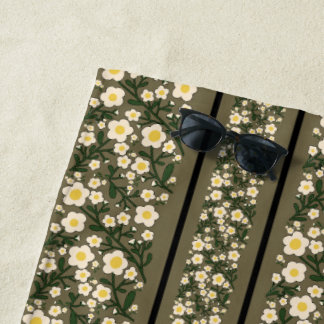 Toalla De Playa Stripe Dainty Flowers Dusty Fawn Fondo