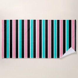 Toalla De Playa Stripes in Black Pink and Blue