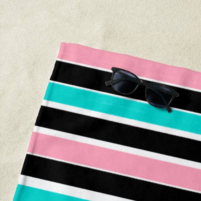 Toalla De Playa Stripes in Black Pink and Blue (In situ)