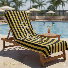 Toalla De Playa Stylish Black M Gold Striped Towel Add Your Name