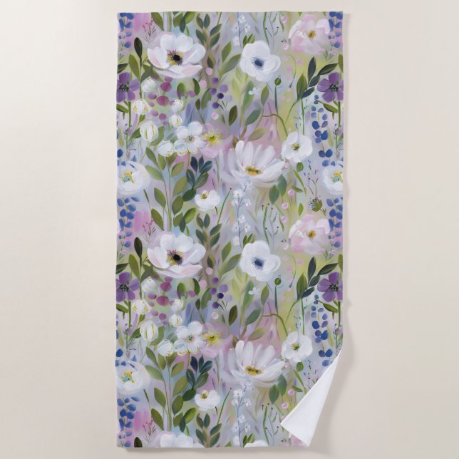 Toalla De Playa Suave Flor de Prado Aquarela (Anverso)