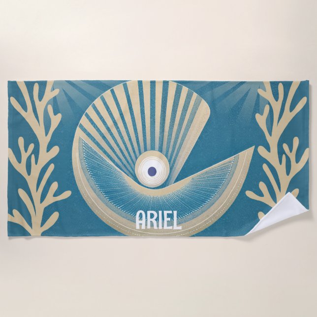 Toalla de playa submarina retro moderna de ojo mal (Anverso)