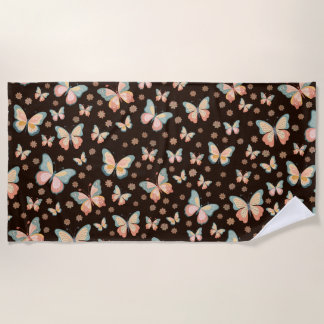 Toalla De Playa Sueños bohemios de mariposas y flores.