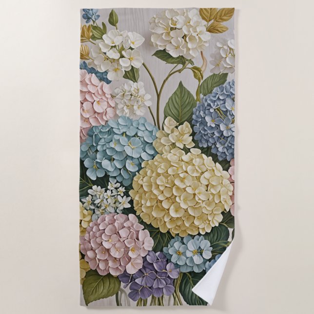 Toalla De Playa Sueños de Hidrangea: Pastel florece (Anverso)