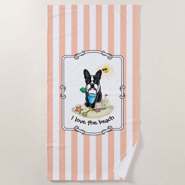 Toalla De Playa Summer Beach Boston Terrier Dog (negro) Cute (Anverso)