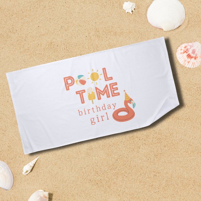Toalla De Playa summer flamingo popsicle kids birthday pool party (pool time flamingo birthday pool party birthday boy girl pool beach towel )