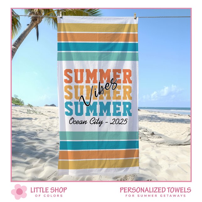 Toalla De Playa Summer Vibes Tropical Stripes Customizable (Subido por el creador)
