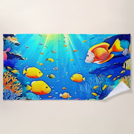 Toalla De Playa Sunlit Reef Life Glow Art