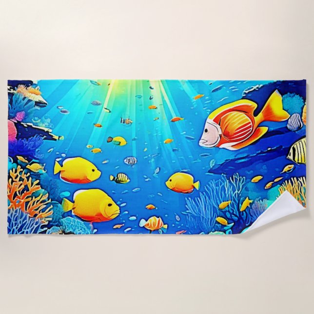Toalla De Playa Sunlit Reef Life Glow Art (Anverso)