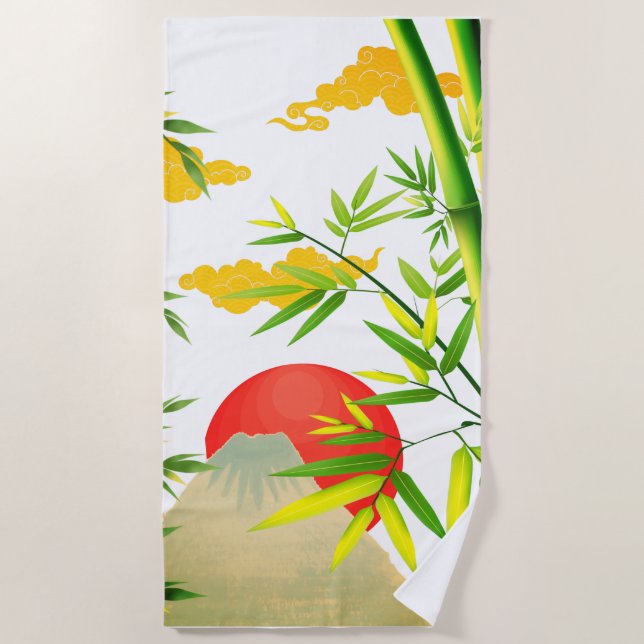 Toalla De Playa Sunrise Japonesa Oriental Con Bambú (Anverso)