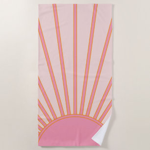 Toalla De Playa Sunrise Pink Resumen Retro Sunshine