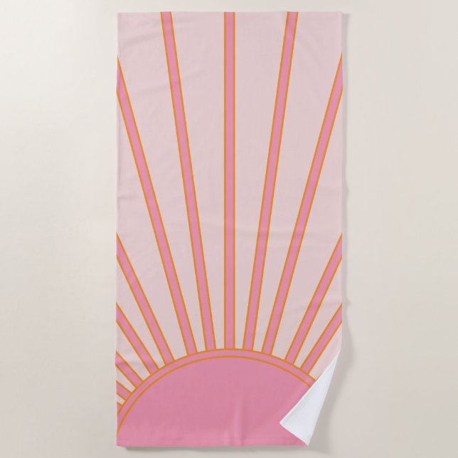 Toalla De Playa Sunrise Pink Resumen Retro Sunshine (Anverso)