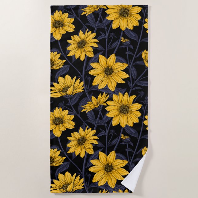 Toalla De Playa Sunroot, girasol salvaje en amarillo y azul (Anverso)