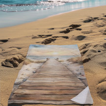 Sunset Beach Boardwalk Watercolor