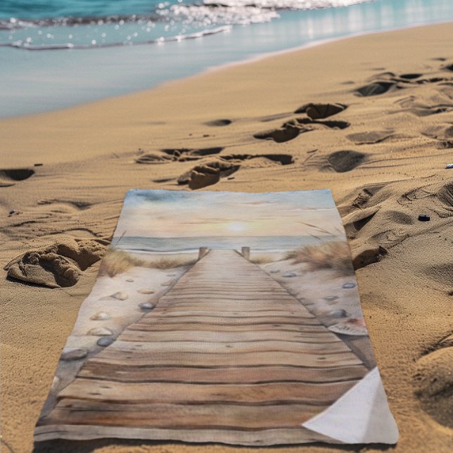Toalla De Playa Sunset Beach Boardwalk Watercolor (Subido por el creador)